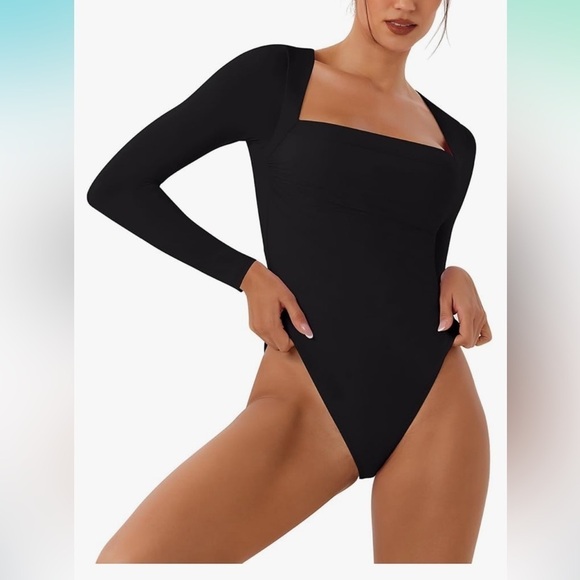 NWT REORIA double layered long sleeved square neck bodysuit size small - Picture 1 of 5